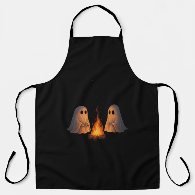 Spooky Ghost Campfire Night Forest Art - Halloween Apron (Front)
