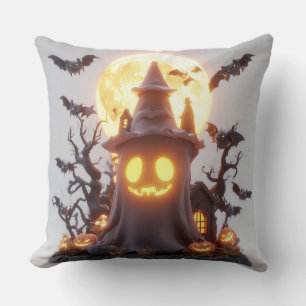 Spooky Ghost Cartoon With Bats Throw Pillow