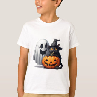 Spooky Ghost Cat Pumpkin Halloween 🎃 T-Shirt