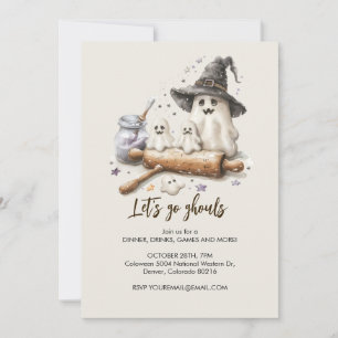 Spooky Ghost Chef with rolling pin, Halloween Invitation