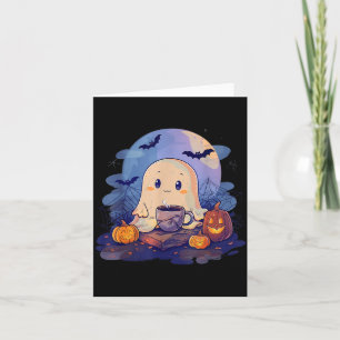 Spooky Ghost Costume Coffee Pumpkin Spider Web Card