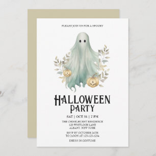 Spooky Ghost Costume Mint Halloween Party Invitation