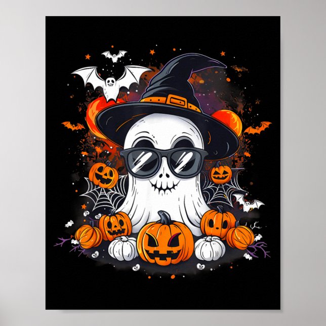 Spooky Ghost Costume Witchcraft Spider Web Pumpkin Poster (Front)