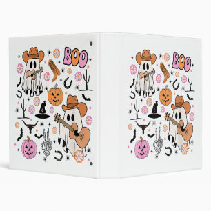 Spooky Ghost Cowboy Cute Halloween Boo Western Ret Binder