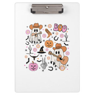 Spooky Ghost Cowboy Cute Halloween Boo Western Ret Clipboard