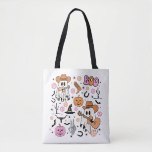 Spooky Ghost Cowboy Cute Halloween Boo Western Ret Tote Bag