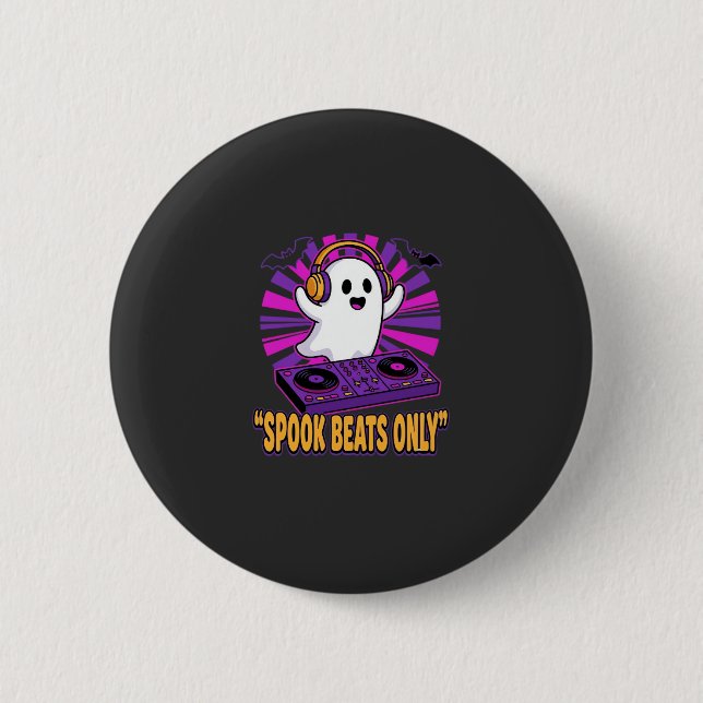 Spooky Ghost DJ Halloween Beats Design_1 2 Inch Round Button (Front)