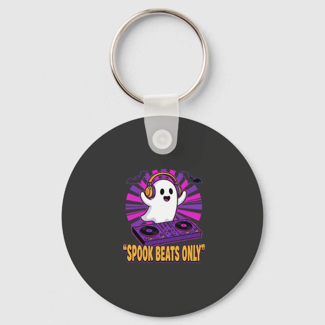 Spooky Ghost DJ Halloween Beats Design_1 Keychain (Front)