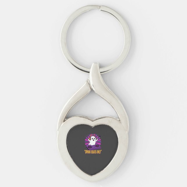 Spooky Ghost DJ Halloween Beats Design_1 Keychain (Front)