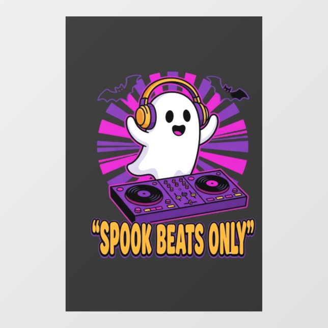 Spooky Ghost DJ Halloween Beats Design_1 Window Cling (Sheet)