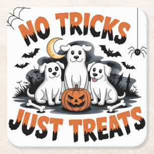 Spooky Ghost Dogs   Cute Halloween Dog Design Square Paper Coaster
