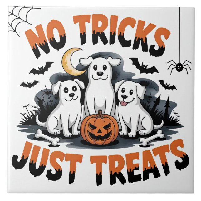 Spooky Ghost Dogs | Cute Halloween Dog Design Tile (Front)