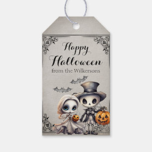 Spooky Ghost Doll and Skeleton Halloween Party Gift Tags
