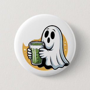 Spooky Ghost Drinking Matcha Halloween  2 Inch Round Button