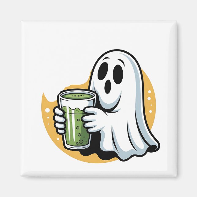 Spooky Ghost Drinking Matcha Halloween  Magnet (Front)