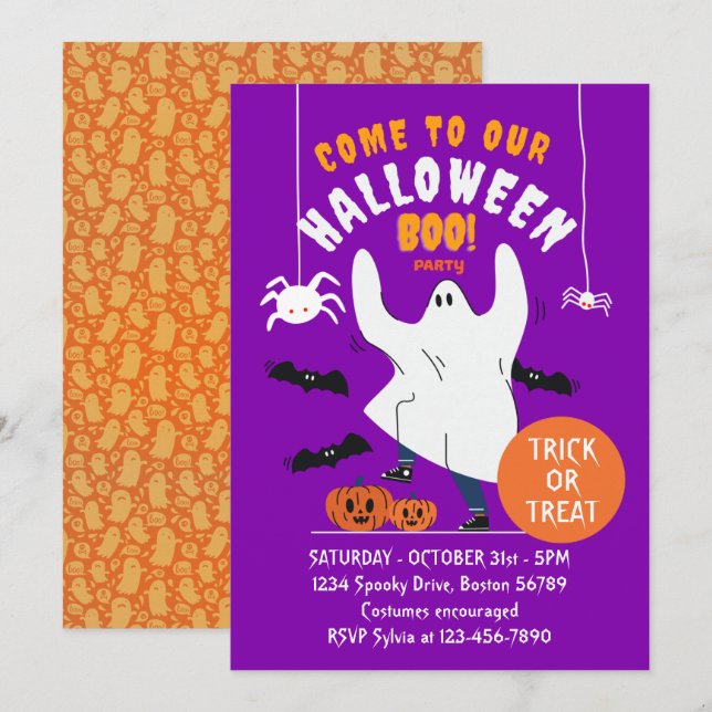 Spooky Ghost Funny Halloween Party Invitation (Front/Back)