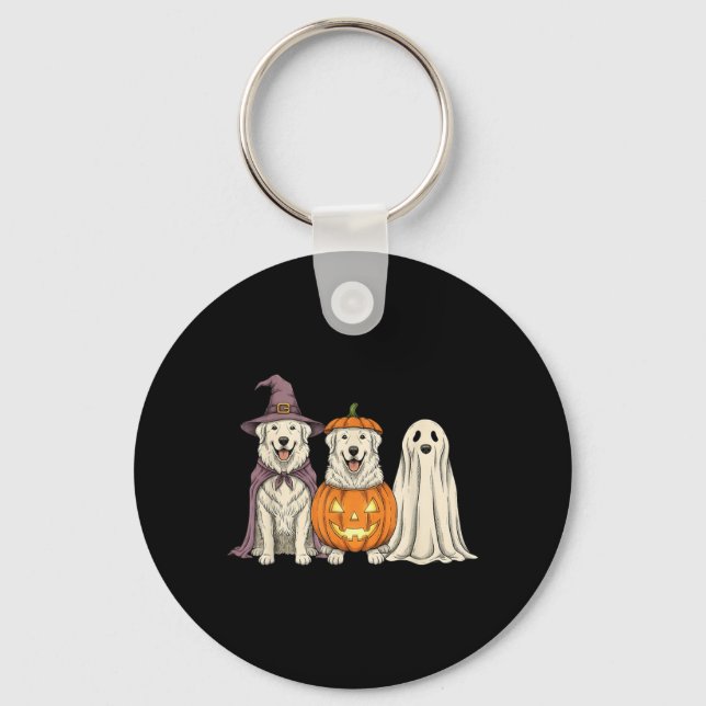 Spooky Ghost Great Pyrenees Pumpkin Halloween Dog Keychain (Front)