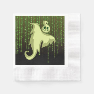 Spooky Ghost Green String Lights  Luncheon Napkins
