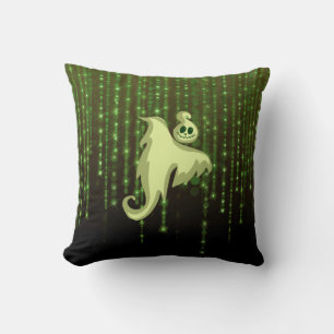Spooky Ghost Green String Lights Square Throw Pillow