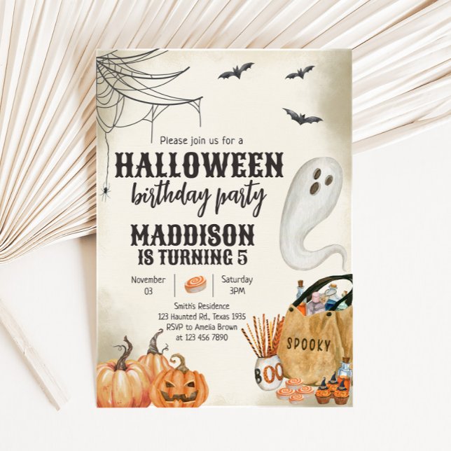 Spooky Ghost Halloween Birthday Party Invitation (Spooky Ghost Pumpkin Halloween Birthday Party Invitation )