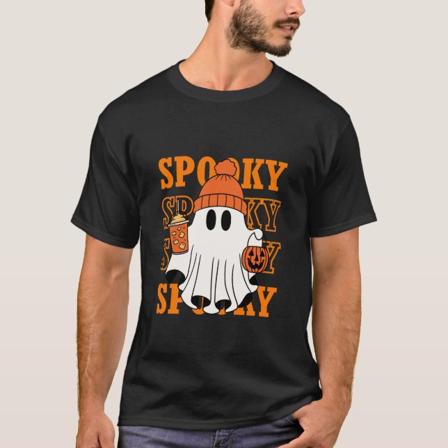 Spooky Ghost Halloween Coffee Design T-Shirt (Front)