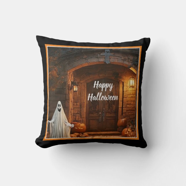 Spooky Ghost Halloween Collection Throw Pillow (Front)