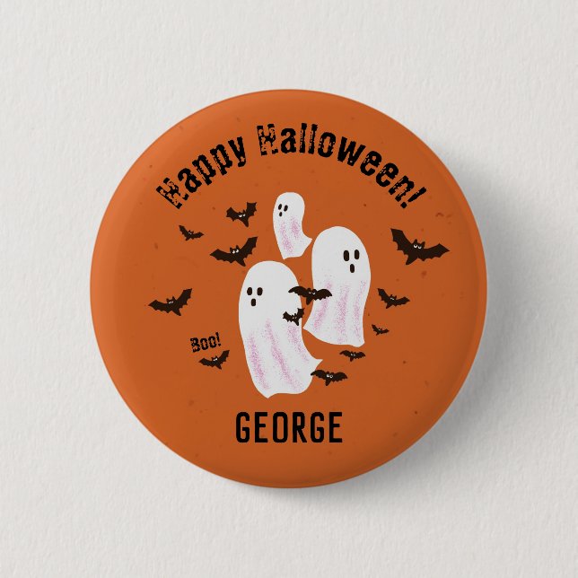 Spooky Ghost Halloween Custom Button (Front)