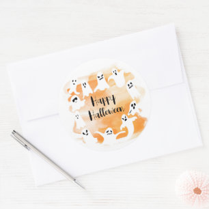 Spooky ghost Halloween party watercolor Classic Round Sticker
