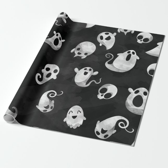 Spooky Ghost Halloween Party Wrapping Paper (Unrolled)