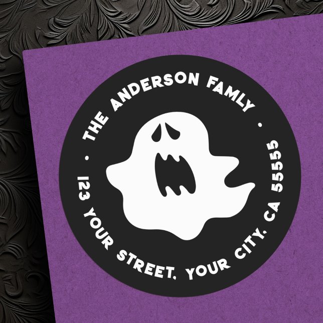 Spooky ghost Halloween return address Classic Round Sticker (Spooky ghost Halloween return address Classic Round Sticker)