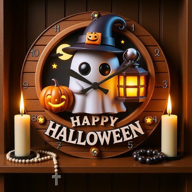 Spooky Ghost Halloween Themed  Large Clock (Creator Uploaded)