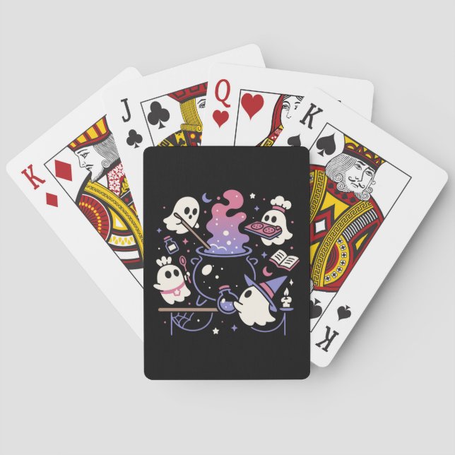 Spooky Ghost Halloween Witch Caldron Playing Cards (Back)