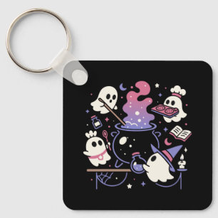 Spooky Ghost Halloween Witch Cauldron Keychain