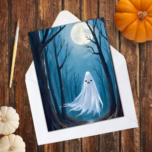 Spooky Ghost   Happy Halloween Haunted Forest Holiday Card
