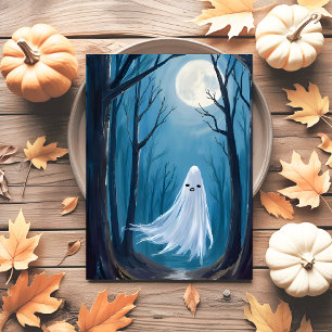 Spooky Ghost Happy Halloween Haunted Forest Holiday Postcard