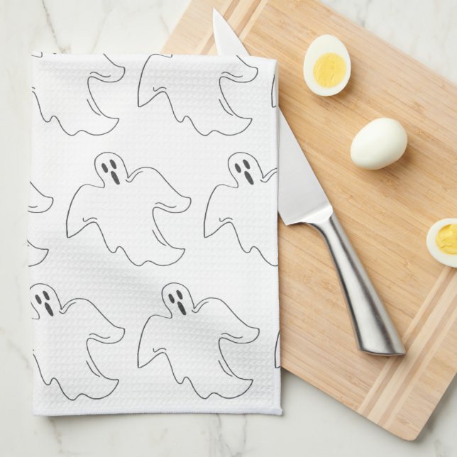 Spooky Ghost Haunted House Halloween Print Kitchen Towel (Quarter Fold)