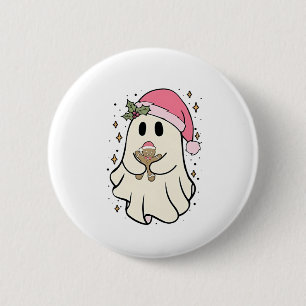 Spooky Ghost Holding a Gingerbread Christmas 2 Inch Round Button
