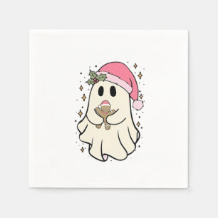 Spooky Ghost Holding a Gingerbread Christmas Napkin