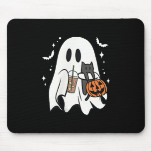 Spooky Ghost Holding Black Cat Halloween Ice Coffe Mouse Pad