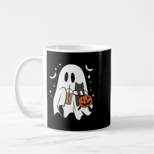 Spooky Ghost Holding Black Cat Halloween Ice Coffee Mug