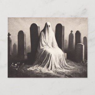 Spooky Ghost In Graveyard Horror Goth Postcard