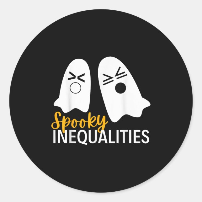 Spooky Ghost Inequalities Funny Halloween Math Tea Classic Round Sticker (Front)