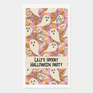 Spooky ghost kids with boo on pink orange stripes napkin