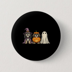 Spooky Ghost Lhasa Apso Pumpkin Halloween Dog 2 Inch Round Button
