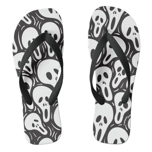 Spooky Ghost Pattern Flip Flops (Footbed)
