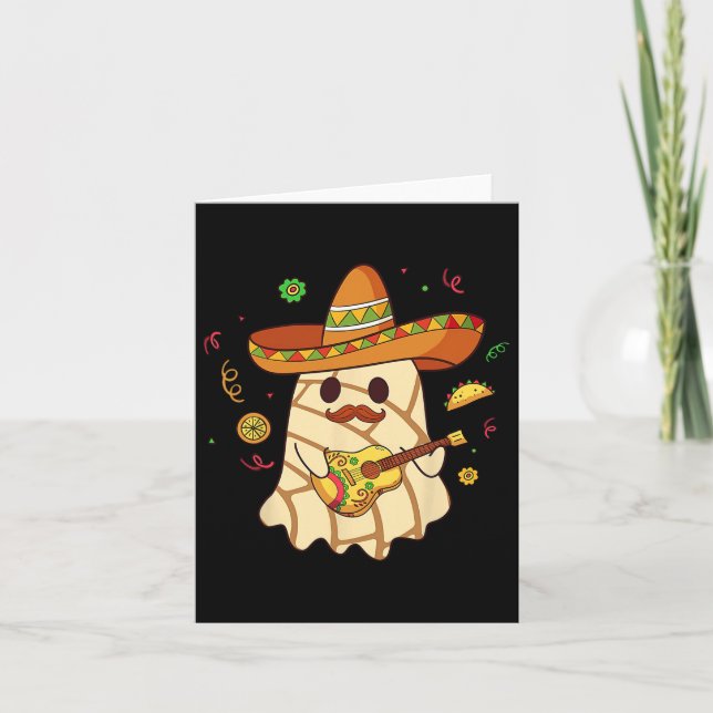 Spooky Ghost Play Guitar Conchas Pan Dulce Hallowe Card (Front)