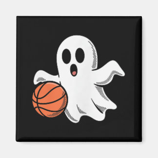 Spooky Ghost Playing Basketball Retro Halloween Co Magnet