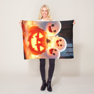 Spooky Ghost Pumpkin Party Glow Fleece Blanket