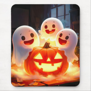 Spooky Ghost Pumpkin Party Glow Mouse Pad