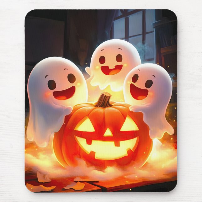Spooky Ghost Pumpkin Party Glow Mouse Pad (Front)